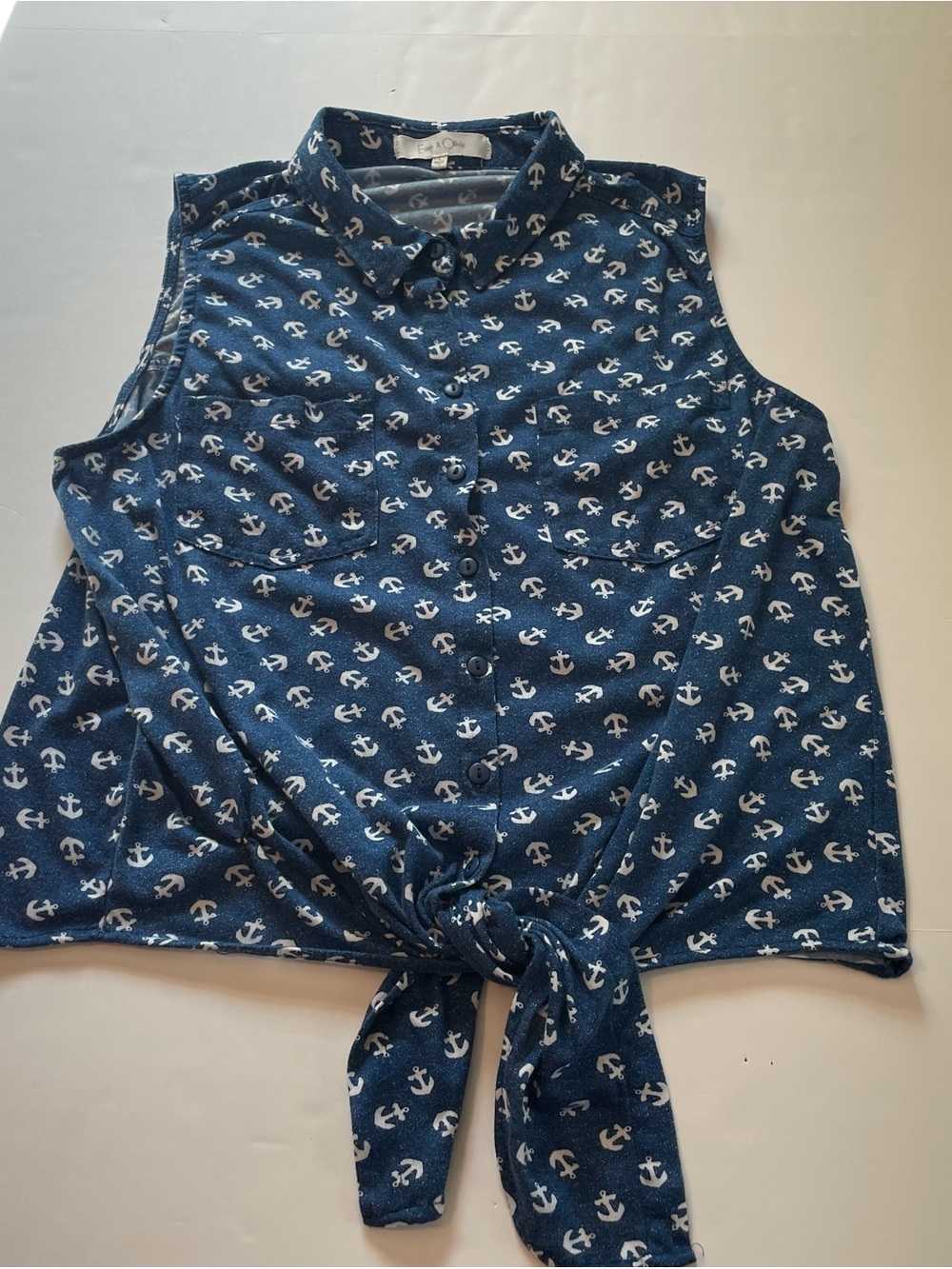 Eden & Olivia Navy and White Anchor Print Tie-Front Camisole